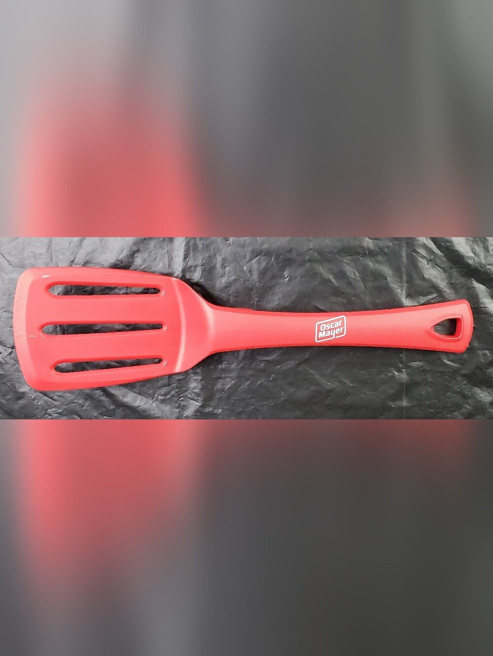 Oscar Mayer 13'' Red Advertising Slotted Spatula Plastic Pan Rest - GUC